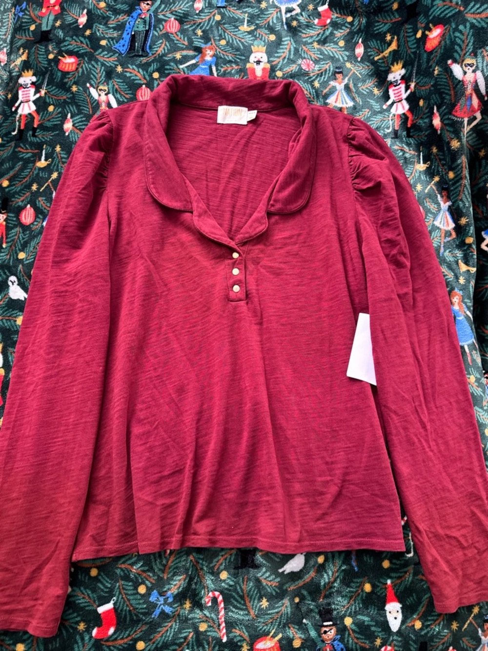 Nation Los Angeles Burgundy Puff Sleeve Long Sleeve XL